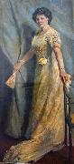 Max Slevogt Dame in gelbem Kleid mit gelber Rose oil